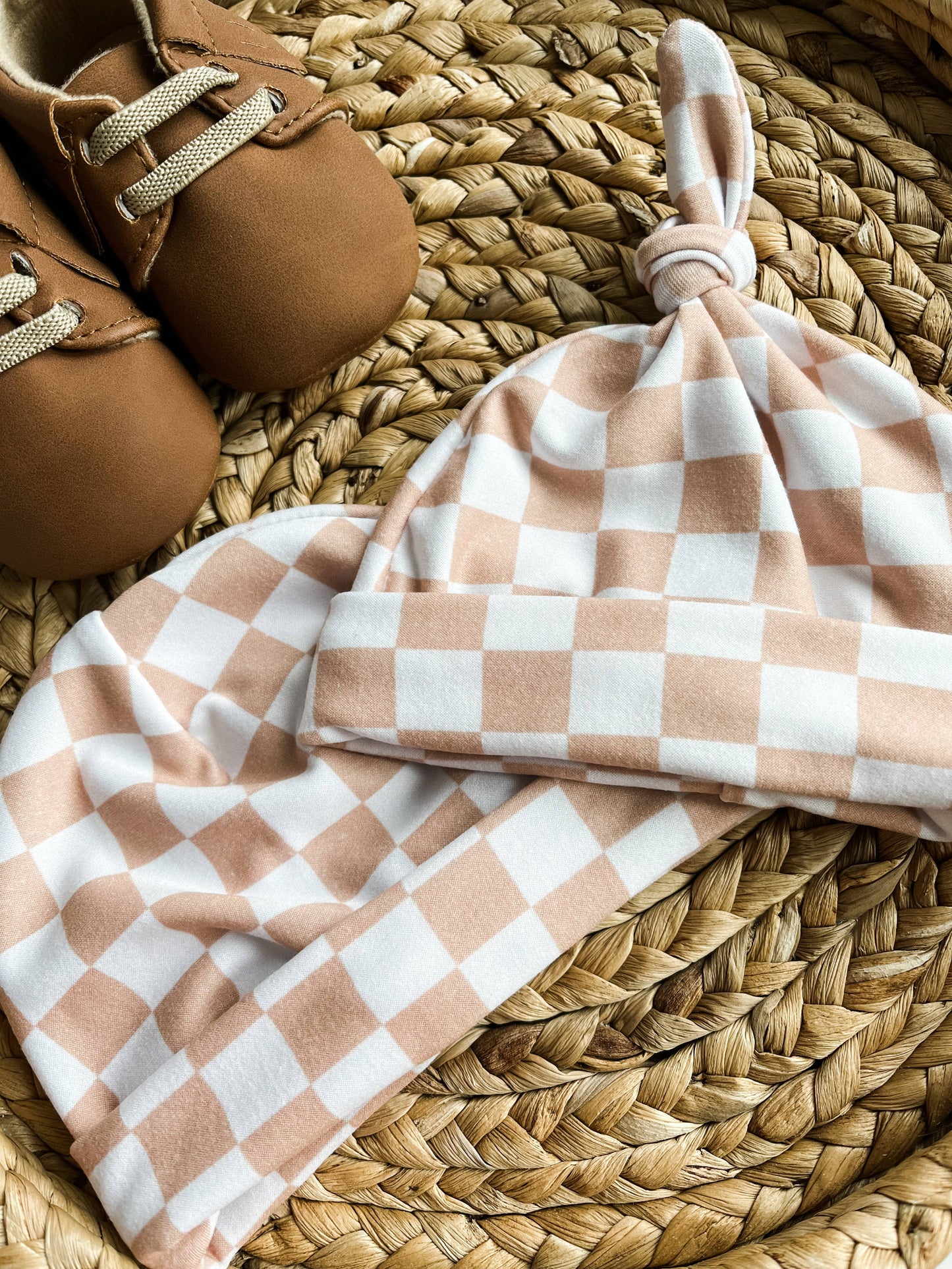 Neutral checkered baby hat