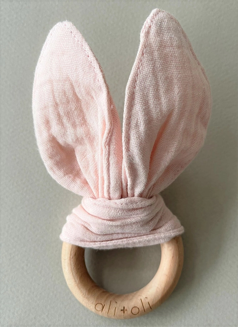 Crinkle Bunny Ears Wooden Ring Teething Toy