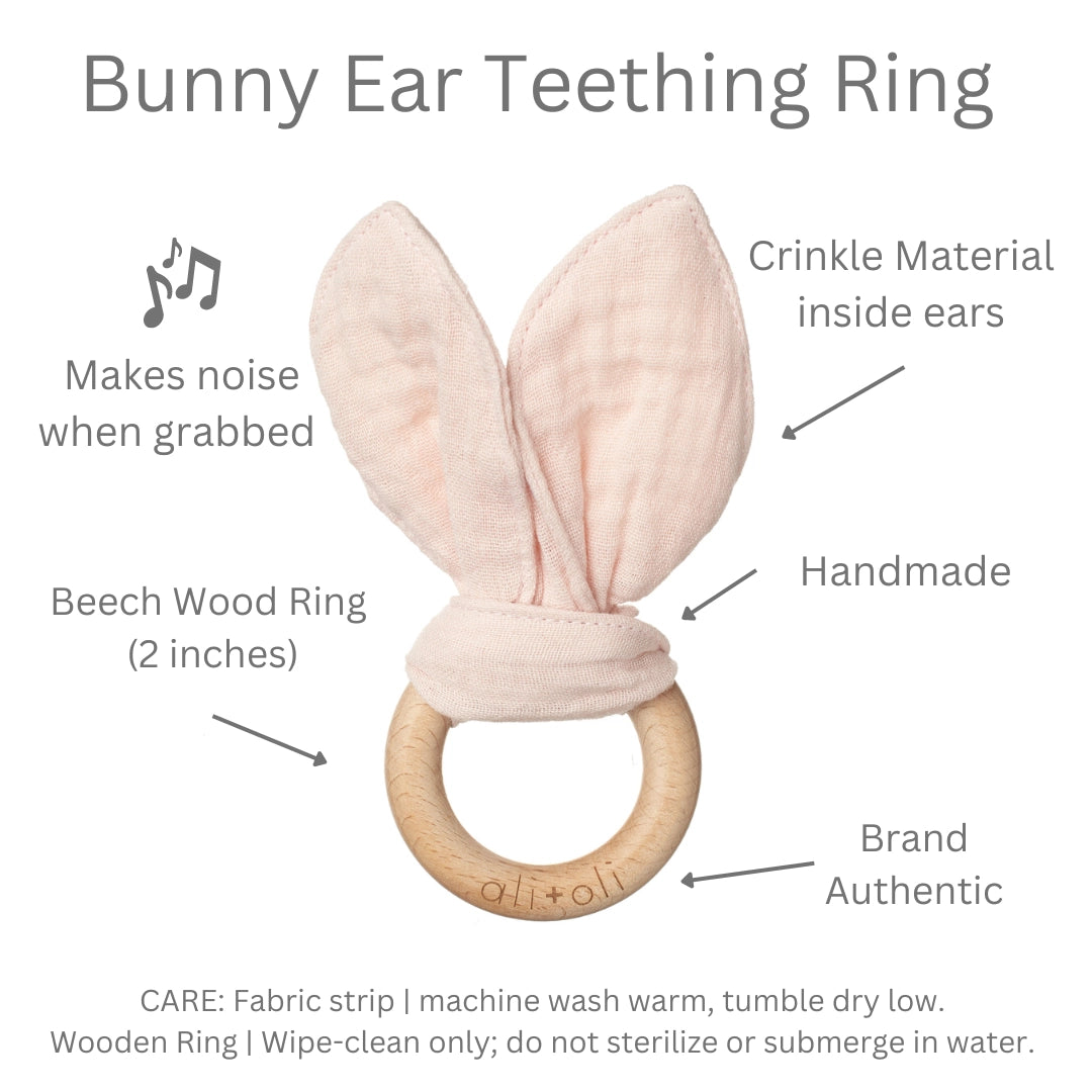 Crinkle Bunny Ears Wooden Ring Teething Toy