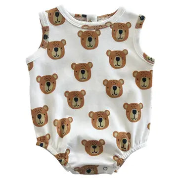 Baby romper with bear pattern on a white background