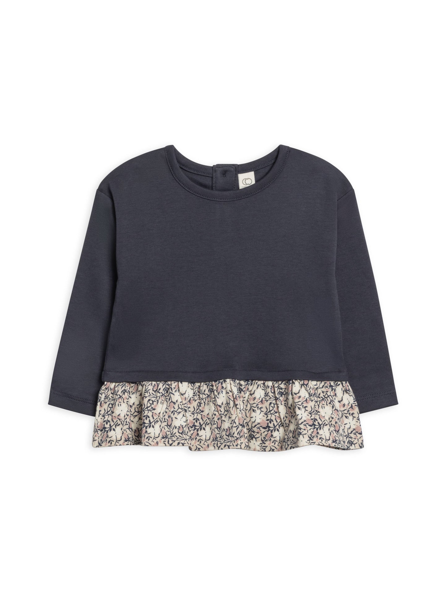 Lily Long Sleeve Ruffle Hem Top - Navy / Verbena Floral Wren