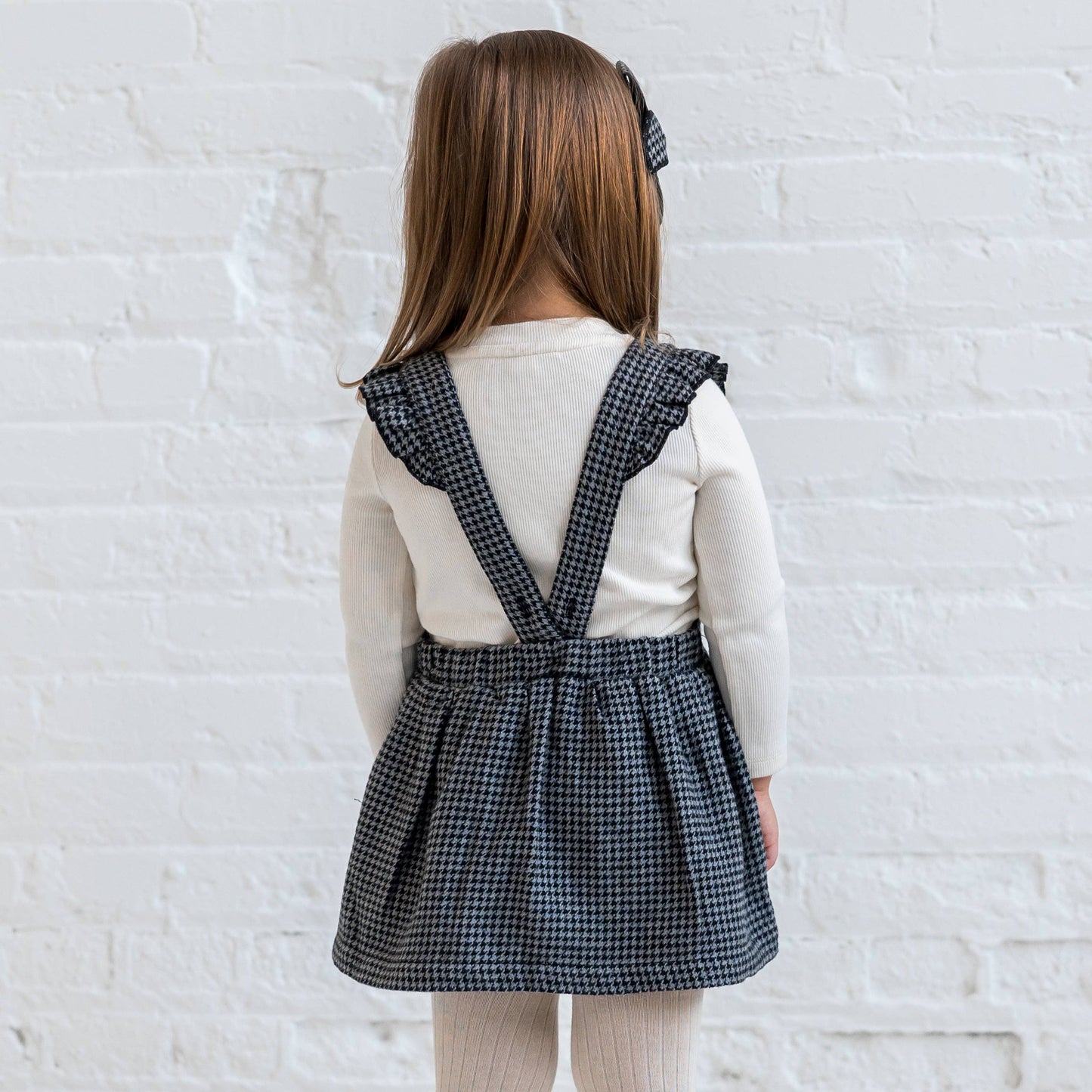 Ammie Flannel Skirt With Ruffle Suspenders - Houndstooth