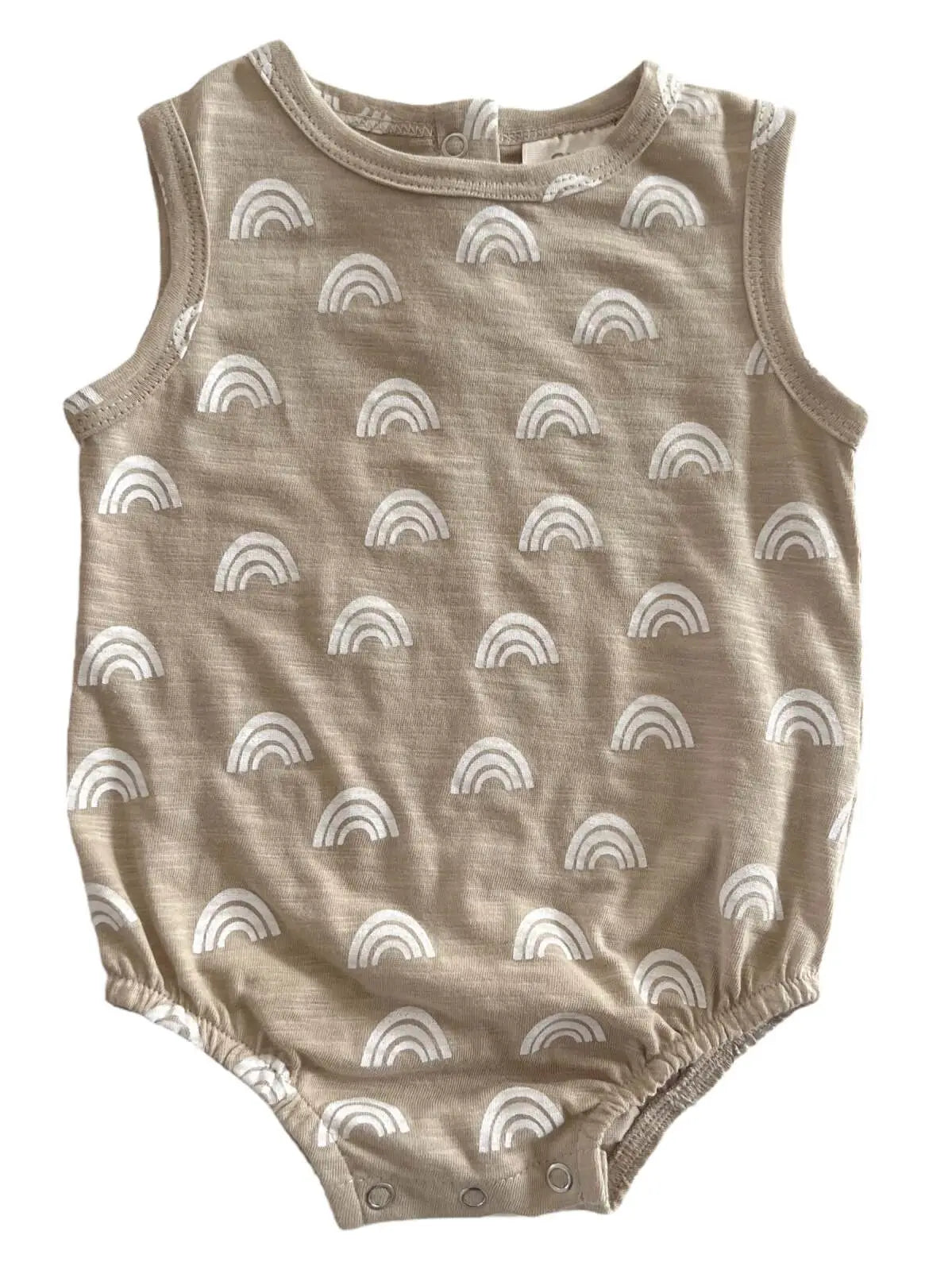 neutral rainbow patterned tank bodysuit for baby