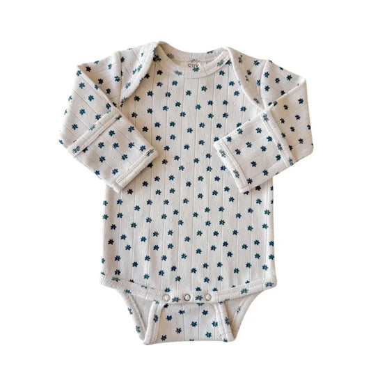 Blue Flower / Organic Pointelle Long Sleeve Bodysuit