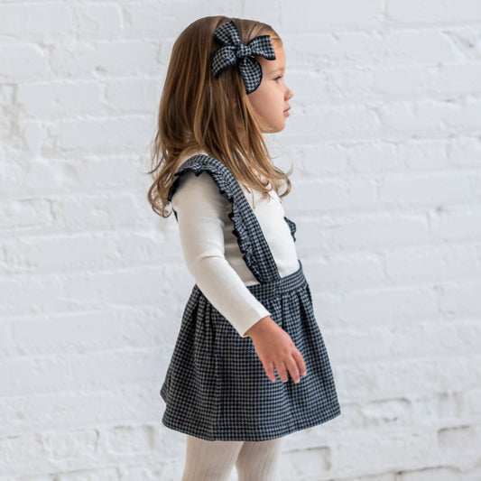 Ammie Flannel Skirt With Ruffle Suspenders - Houndstooth