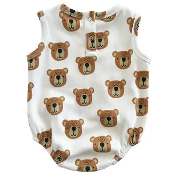 Baby romper with bear pattern on a white background