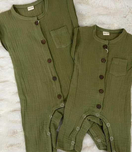 Baby boys Jumper button front boho SAMI Jumpsuit: Moss