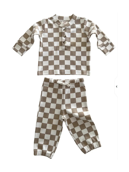 Tiramisu Checkerboard / Organic Wells Top + Pant Set