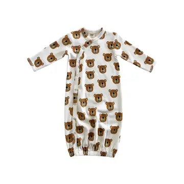 bear patterned baby kimono night gown