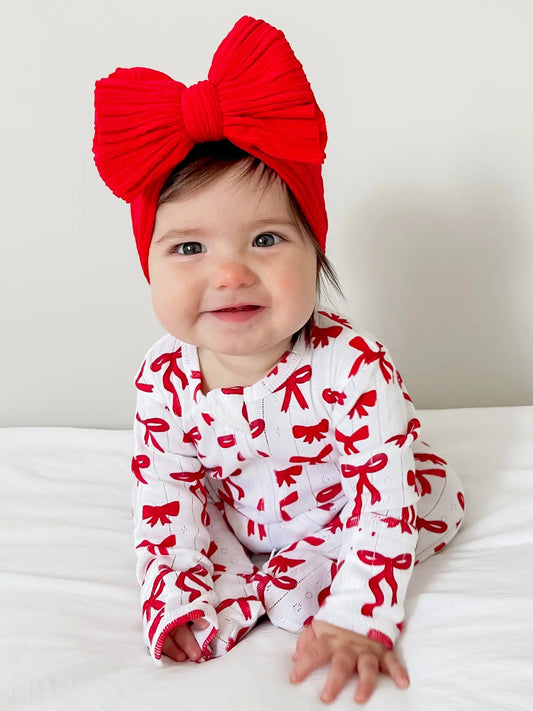 Red Bows / Organic Pointelle 2-Way Zip Footie