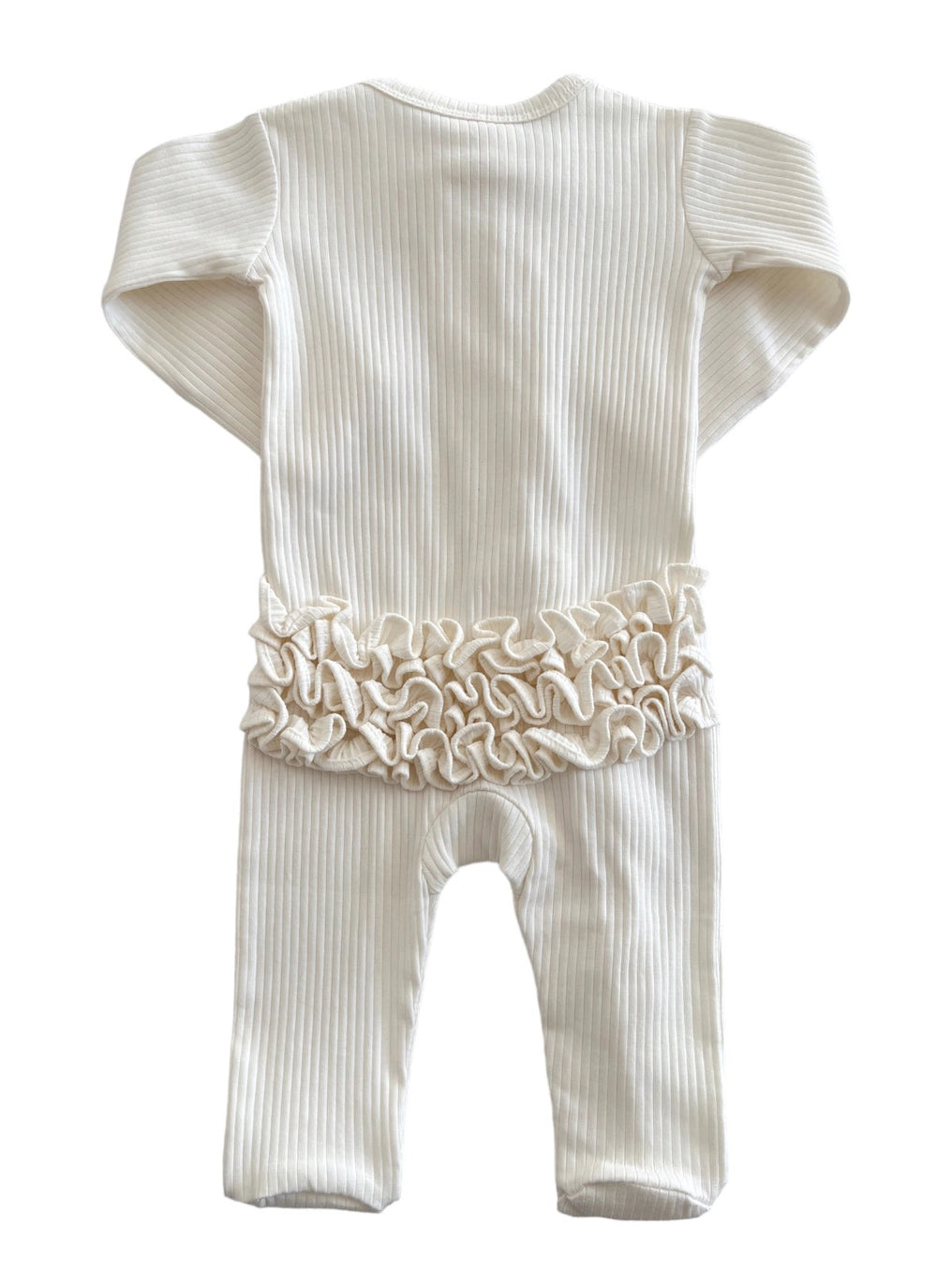 back of ivory white sleepwear with frill design on bottom