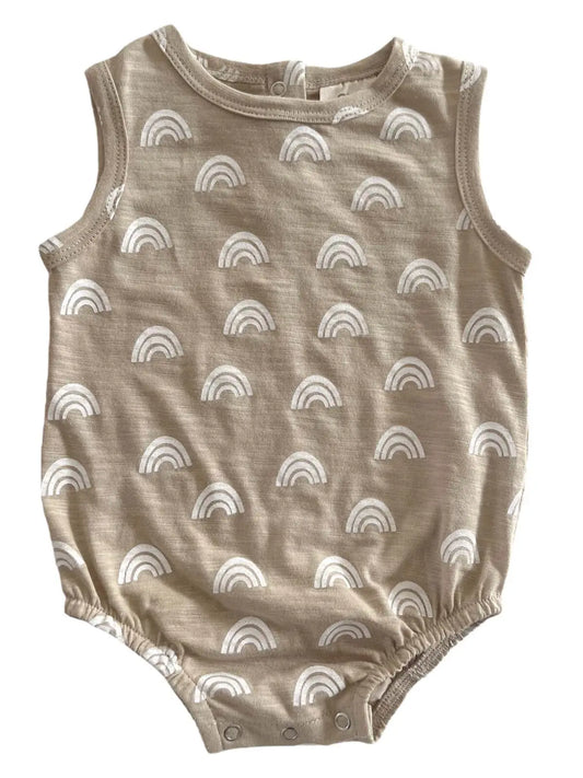 neutral rainbow patterned tank bodysuit for baby 